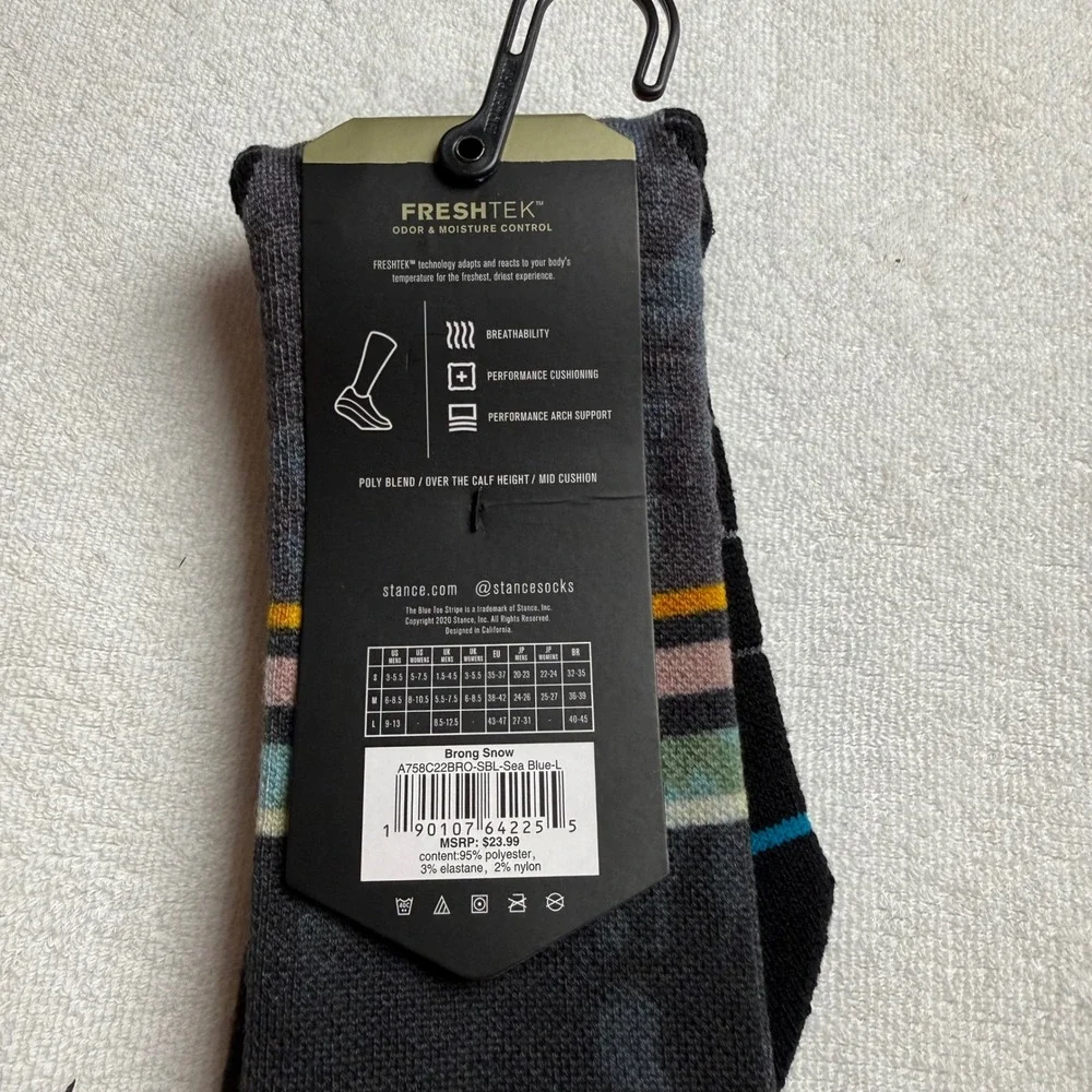Stance Mens Brong Snow Mid Cushion Snow Ski OTC Socks Sea Blue Stripe Large 9-13
